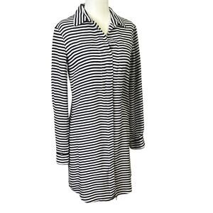 Theory silk shirt dress navy white  striped long sleeve size 2